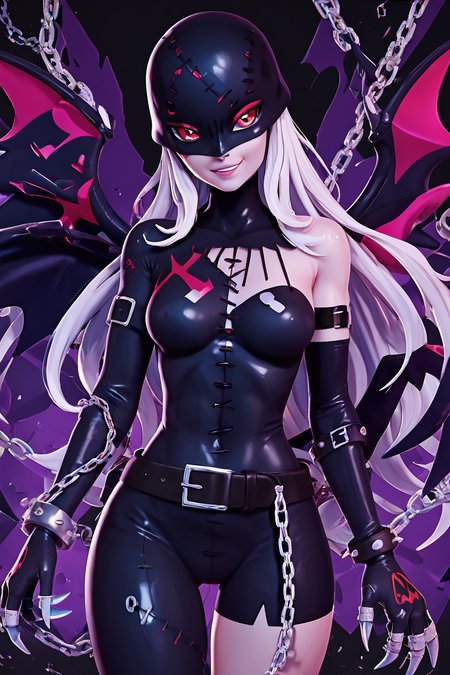 score_9, score_8_up, score_8, medium breasts, (curvy), cute, eyelashes,       BREAK, ,  zzLadyDevi, chain, belt, stitches, claws, gloves, wings, asymmetrical clothes, bodysuit, <lora:LadyDevimon_Digimon_PDXL:0.8>,  , BREAK, smile, looking at viewer, cowboy shot, ,,, embedding:zPDXL, Expressiveh, ,,, <lora:Zy0n7_PDXL:0.8>, <lora:SDXLFaeTastic2400:0.5>, <lora:Expressive_H-000001:0.4>,