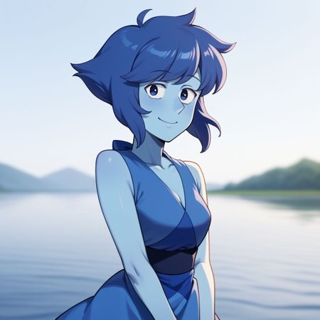 lapis_lazuli_lora lapis_sfw sfw, 1girl, blue hair, lapis lazuli \(steven universe\), steven universe, rating_safe, smile, memento photo, happy wholesome, INFP, introvert creative individualistic, perfect hands, outdoors, solo, looking at viewer, breasts, slim slender, blue skin, colored skin,source_anime, anime, score_9, score_8_up, score_7_up, score_6_up