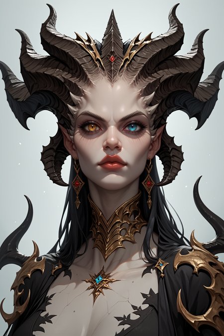 score_9, score_8_up, score_7_up, score_6_up
 <lora:D4Lilith:0.8>
D4Lilith, 1girl, demon horns, heterochromia, gray skin, looking at viewer, portrait