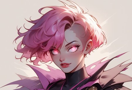 score_9, score_8_up, score_7_up, score_6_up, score_5_up, score_4_up, source_anime, adult woman, asymmetrical pixie bob hair, masterpiece, absurdres, seductive, sharp narow eyes, bold and crisp lineart, glowing eyes, abstract, shadows