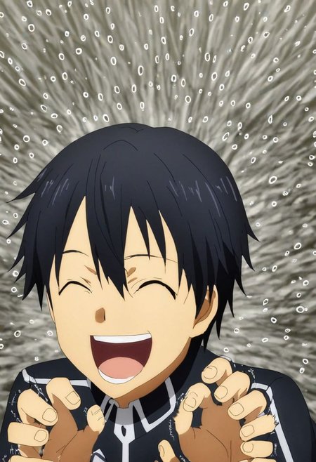 high resolution, solo, best quality, 1Boy, Kazuto Kirigaya, Black Hair, Black Eyes, laughing, tickled, OverallDetail