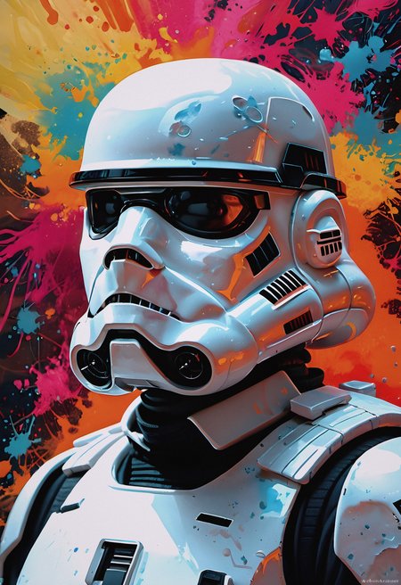 abstract expressionist painting visually stunning magical energy in a vacuum, stormtrooper  . energetic brushwork, bold colors, abstract forms, expressive, emotional, score_9, score_8_up, score_7_up, score_6_up,