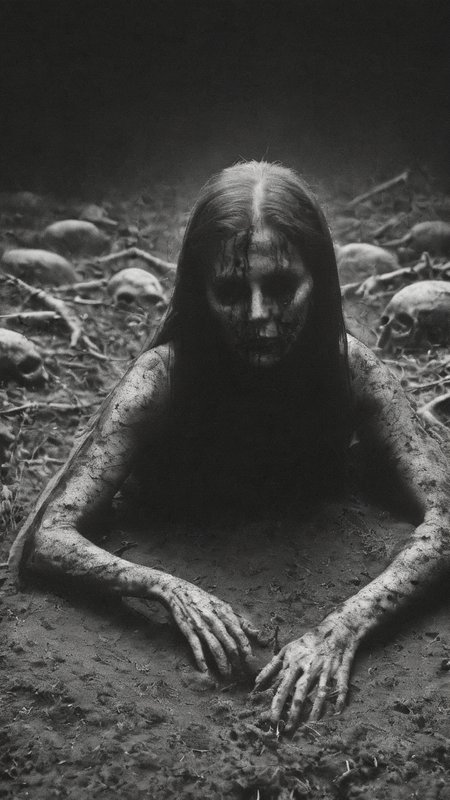 <lora:DarknessAI:1.2> a woman crawling from the grave DarknessAI