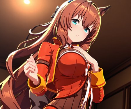 masterpiece, best quality, amazing quality, , 1girl, solo,  looking at viewer,  <lora:Maruzensky in game 3D ILL-v2:1> ummsmingame, 3d, maruzensky \(umamusume\),