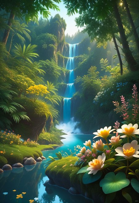 cartoon_furry, score_9, score_8_up, score_7_up, 
rating_safe
hyperdetailed, hyperrealistic, 8k, high quality, hi res, best quality, high quality, absurd res, natural lighting, intricate, soft warm lighting, source_anime,
scenario,  beautiful forest,waterfall, river, trees, shrubs, flowers