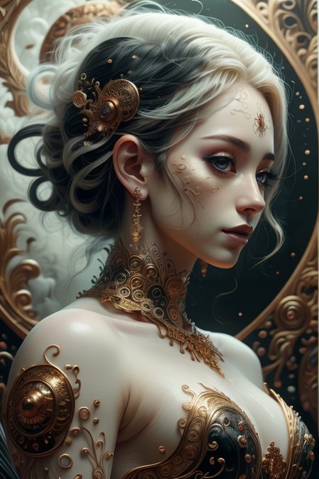 ethereal fantasy concept art of  masterpiece,best quality,absurdres,high details,8K,photorealistic,at distance,posing,flirting,(playful gaze,smirking,radiant smile),1girl,chinese clothes,yin yang,chinese goddess,<lora:PianoStyle:0.7>,pianostyle,P14n03l3g4nt3b0n3,(pale skin:1.5),lot of jewelry,makeup,lips,eyeshadow,<lora:yinyang-style-darquelilly-v1:0.7>,yinyangstyle,<lora:Concept_-_Hella-sthetic_v2:0.7>,(full-lenght shot:1.5),, intricate, elegant, highly detailed, symmetry, magical atmosphere, sharp focus, majestic, very coherent, radiant, advanced, cinematic, artistic, fine detail, winning, beautiful, stunning, dramatic light, designed, rich deep colors, perfect professional background, ambient, tailored set composition  . magnificent, celestial, ethereal, painterly, epic, majestic, magical, fantasy art, cover art, dreamy