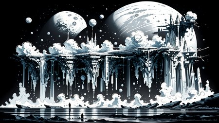 score_9,score_8_up,score_7_up,highres,absurdres,aestheticism,
<lora:Far_Future_Sketch_Illustrious__Pony:0.8>,monochrome,rough sketch,monochromatic,desaturated,messy line art,lat color,sci-fi,<lora:Landscape_Ink_Pony_r1:0.6>,<lora:HerrscherAGGA2024_TF_Style_V1:0.6>,TF_Style,Cartoon_TYPE,sketch,<lora:HyperdetailedRealismMJ7:0.6>,ArsMJStyle,Colored pencil hyperdetailed realism,
perfectly still obsidian lake,moon-shaped pavilion with curved silver roofs,inverted reflection symmetry,medium-long shot with centered composition,(liquid mercury waterfalls:1.3),glowing lotuses on black water,(moonphase constellations:1.2),art deco geometric patterns,cold cyan and silver palette,faint ripples around stepping stones,hyper-realistic water surface,
