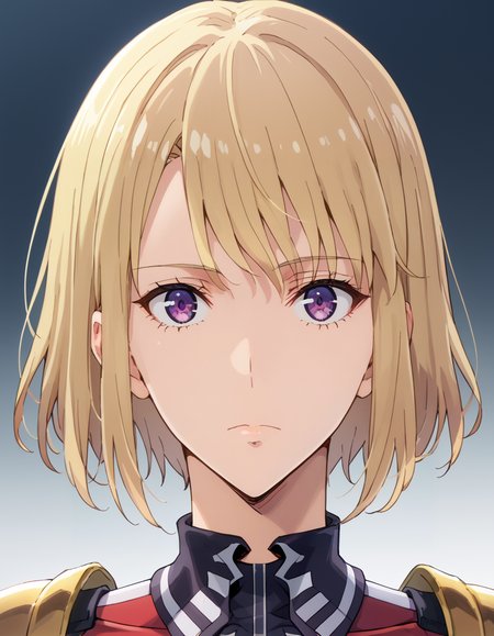 score_9, score_8_up, score_7_up, source_anime, uncensored, BREAK
1girl, solo, looking at viewer, gradient background, portrait, expressionless,
short hair, blonde hair, purple eyes,
hunter outfit, red bodysuit, pauldrons, black collar,
shizuku kousaka (na honjaman level up),
<lora:shizuku_kousaka-na_honjaman_level_up_s2-pxl-anime-soralz:1>