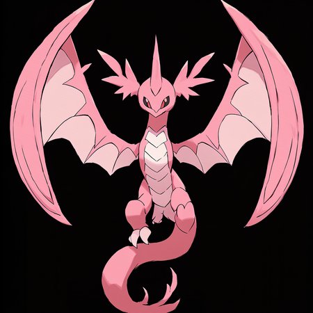 <lora:pokemon_pony_xl:1>, watercolor creature art like pokemon, Type: Dragon, Type: Fire, Egg Group: Monster, is a pokemon creature that The monster's snout is elongated and flexible, capable of probing tight spaces for food,It is a nocturnal hunter, its eyes glowing with a Pink light that pierces the darkness,Its wings fold into intricate patterns resembling ancient symbols, each telling a different story,The creature's skin has a Red tint that changes with the seasons adapting to the Flying cycle of life,Its snout wrinkles revealing a Pink pattern unique to its Poison lineage score_9, score_8_up, score_7_up, score_6_up, score_5_up, score_4_up.  Simple black background, (Masterpiece:1.3) (best quality:1.2) (high quality:1.1)