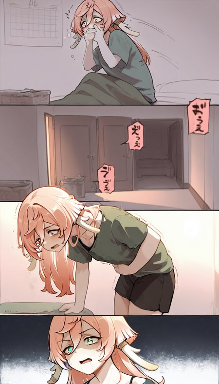 <lora:midis_MorningSickness_V0.1[IL]:1>,morningsickness, yanfei \(genshin impact\), wide-eyed,, masterpiece,best quality,amazing quality,very aesthetic,absurdres,newest,