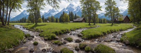 realistic analog photo, award winning photo, 
 <lora:FantasyFarm:0.75> fantfa, background, mountain, stream, trees, foreground, field, house, farm,
high-quality, crisp, sharp, professional-grade, high-resolution, fine detail, accurate colors, low noise, fast shutter speed, wide dynamic range, precise focus, RAW, highres, 8k, uhd, High Dynamic Range, tonemapping, crisp details,