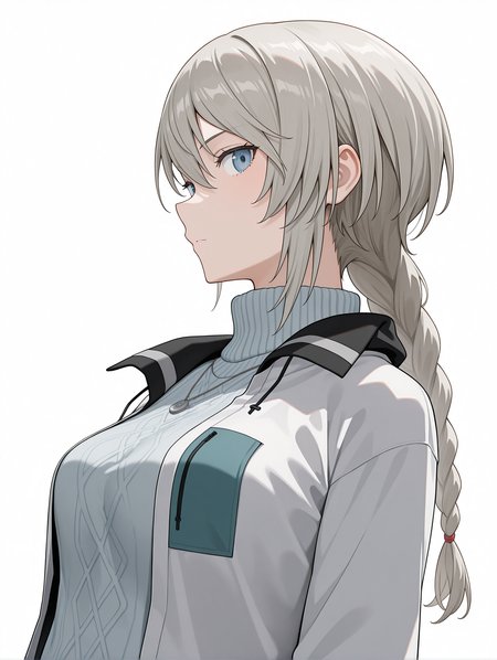 masterpiece,best quality,newest,
1girl,solo,
<lora:ADELAIDE_BLUTHAUSEN_ilxl_v1.0:1>,a_bluthausen,grey hair,blue eyes,braided ponytail,
s_nase,necklace,white jacket,long sleeves,turtleneck sweater,
<lora:Fixhands_anime_bdsqlsz_V1:1>,looking_at_viewer,upper_body,face_focus,dynamic_angle,cinematic_angle,white_background,simple_background,profile,expressionless,