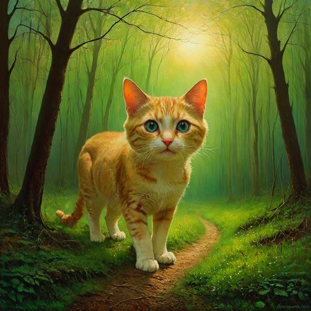 A painting of a cat emerging from a forest glen.

<lora:Tonalism01b_CE_XL_300-OT:0.8> tnlsmCE_style