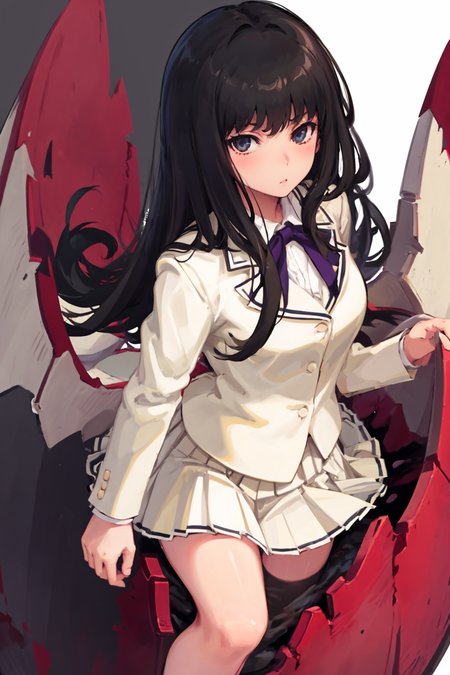 touko, 1girl, solo, school uniform, skirt, black background, jacket, simple background, blazer, looking at viewer<lora:toukov2:1>