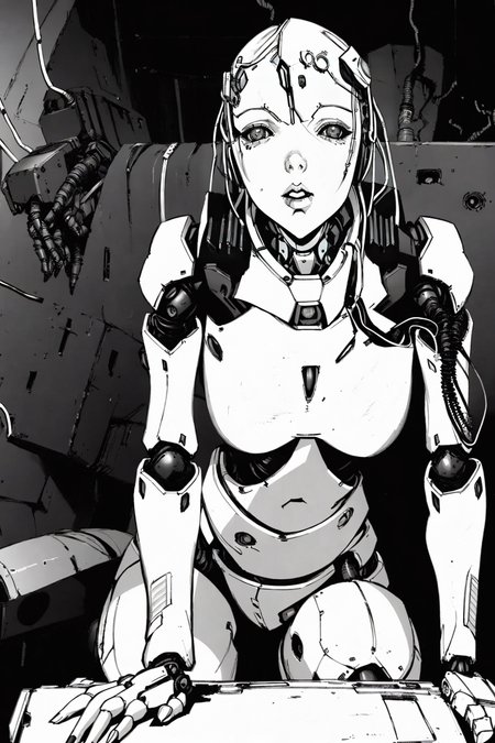 Best quality, ultra detailed 
A woman, cyborg, mech, wires
sitting, spreading legs 
<lora:animeoutlineV4_16:0.8> (lineart, monochrome:1.1)
<lora:blame5:1>