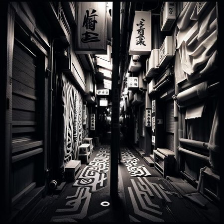 abstract , line art, luminescent, shadowy, negative space, prints, layers, complex motifs, shadowy linen, dark, deepness feeling, perspective, pop-art, street-art, line-art, stardeaf-splashpunk, syonbenyokocho, street, japan
