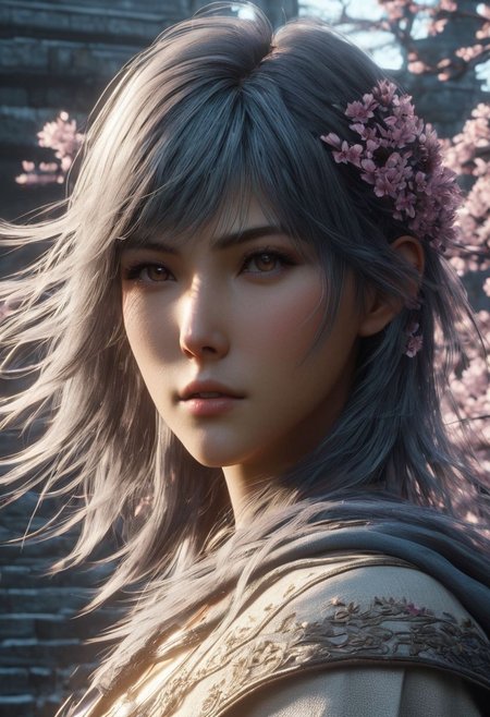 Graphics Unreal Engine 5, 3D Modeling, UV Mapping, Texture, Rendering, Graphics quality ray tracing, Particle System, 3D Manufacturing Formats, Cartesian Coordinate, Acrylonitrile Butadiene Styrene, ghostblade WLOP art style, Final Fantasy XVI collaboration 5 Centimeters per Second , fullbody a Character woman,scene 5 Centimeters per Second, platinum, ultra hdr, ghostly beauty, windy, raw photo, lighting, intricately detailed, digital art, ride the beast, high detail, 4k resolution, a dramatic view , dynamic motion blurlens flares, more dramatic lighting, deeper and more contrasted shadows, a colder color grading, more Cherry blossom petals