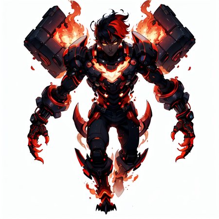 (simple background:1.2), ( white background:1.2), detailed eyes,  full body, looking at viewer, scifi,(monster girl:1.1),monster girl, short, stern, dark skin, , boy, orange eyes, black hair, academy uniform, trousers, multicolored, (lifting a giant cube), skin, colored skin, short hair, black strands, redhair,  <lora:worldoffire:1> worldoffire