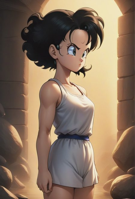 (1girl, solo, facing viewer, , , , novuschroma69 dual dichotomy, novuschroma69 dual dichotomy, (Videl:1.3):1.3), zPDXL3 ,SimplePositiveXLv2, masterpiece, best quality, high res, illustration, extremely detailed, 8k, wallpaper