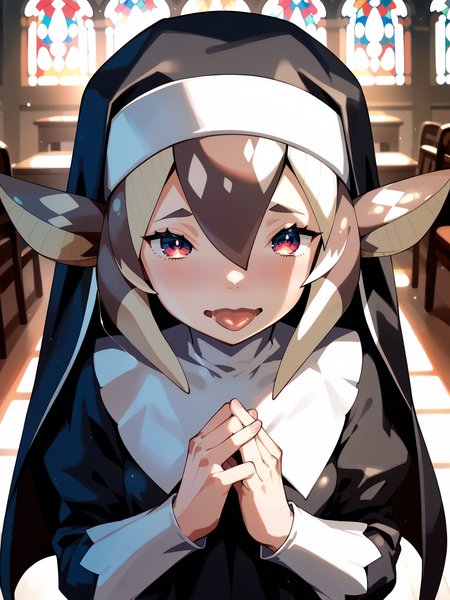(cowboy shot, solo focus:1.1) <lora:happy_tentacle-paisci-v0.1-000028:1>, ht_paisci, (petite:1.2), <lora:Shed_The_Skin's StS_age_slider_v1_initial_release:-1.1> ( :1.1) ( , , ( :1.2) , torogao , (looking at viewer:0.6) :1.2) , indoors, ((dawn :0.6), (blue sky:0.6) :0.8), ( window :0.9), (furniture:0.9), , , , , ( :0.8), church, confessional , (nun uniform:1.2) ( :0.8) score_9, score_8_up, score_7_up, score_6_up, score_5_up, score_4_up, ( [(realistic, photorealistic:1.3):(realistic:1.2):16] [(3d:1.2)::14] :1) <lora:LUUNA's Lunas-NijiJourney-SDXL-B2:0.2>, nijijourney <lora:prgfrg23's Counterfeit-V3.0 Style SDXL_LoRA_Pony Diffusion V6 XL:0.35> <lora:mfcg's mfcgXL:0.12> <lora:reweik's gyokai(himehajime)_PonyXL_style_v01:0.14>