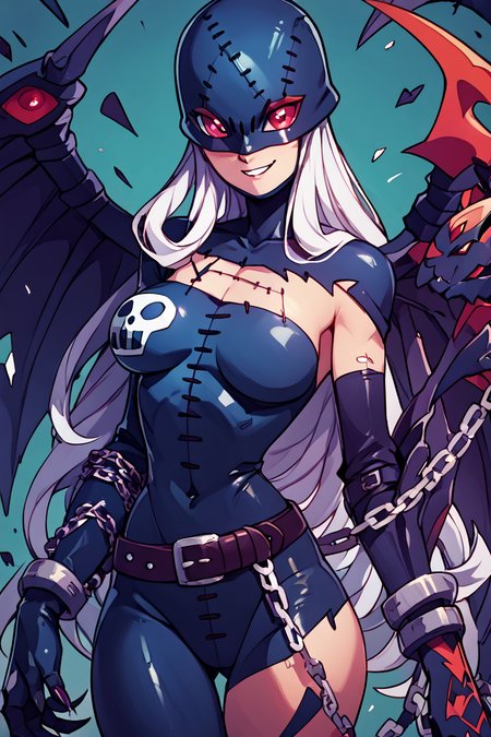 score_9, score_8_up, score_8, medium breasts, (curvy), cute, eyelashes,       BREAK, ,  zzLadyDevi, chain, belt, stitches, claws, gloves, wings, asymmetrical clothes, bodysuit, <lora:LadyDevimon_Digimon_PDXL:0.8>,  , BREAK, wide hips, smile, looking at viewer, cowboy shot, ,,, embedding:zPDXL, Expressiveh, ,,, <lora:SweetCAT_PDXL:1.0>, <lora:SDXLFaeTastic2400:0.5>, <lora:Expressive_H-000001:0.4>,