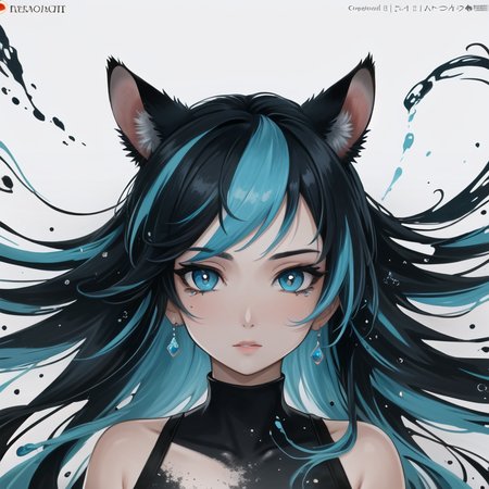 ((best quality)), ((highly detailed)), masterpiece, ((official art)), detailed face, beautiful face, (detailed eyes, deep eyes), (1girl:1.33, solo), (rat girl), rat ears, rat tail, <lora:abstractPortraits_v1:1>, pxint, portrait, blue and Process Cyan, droplets, flowing, with a splash of paint, paint splash, multicolored, sparkle, bubble, (abstract)