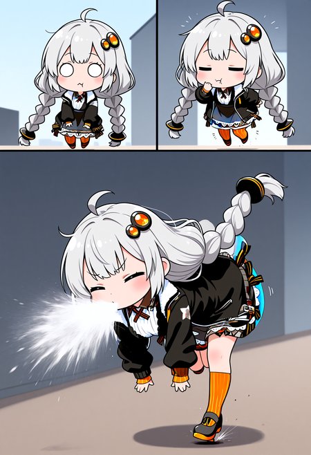 masterpiece, best quality, amazing quality, 
chibi, bent over, jumping, kizuna akari, 
<lora:SpitTake:1> spit take, spitting,