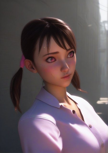 1girl, score_9, score_8_up, score_7_up, score_6_up, score_5_up, score_4_up, realistic, huge breast, 3d, blush, brown hair, looking to the side, medium hair, pink eyes, shirt, sketch, solo, sweat, twintails, upper body, white shirt,zPDXL3, zPDXLrl<lora:Street_Fighter_6:1>