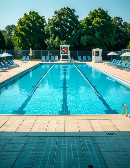A large public swimming pool on a sunny day, completely empty of people. The clear blue water is still, reflecting the bright sky. Sunlight creates shimmering patterns on the tiled pool floor. The pool deck is lined with neatly arranged lounge chairs and colorful umbrellas. A lifeguard chair stands vacant at the poolside. Surrounding the area, lush green trees and well-maintained landscaping add a sense of tranquility. The atmosphere is calm and serene, with no movement except for the gentle ripples in the water.
<lora:SDXLFaeTastic2400:0.4> <lora:extremely_detailed:0.4> extremely detailed, <lora:public_swimming_p00l:1>,public swimming p00l, Masterpiece,best quality,hi res,8k,hi res,8k,award winning,(sharp focus, intricate, highly detailed),