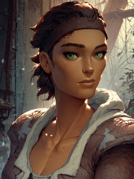 score_9, score_8_up, score_7_up,
beautiful athletic alyx_vance, cheekbones, looking at viewer, portrait, dark skin, collarbones, 
<lora:cutesexyronutts_style_xl:0.8> <lora:Fant5yP0ny:0.8>  <lora:Alyx:0.8>