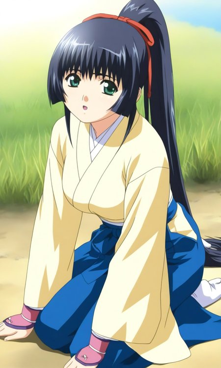 general,highres, ultra-detailed,very aesthetic,best quality ,best hands, BREAK <lora:Kurama-hime_Hininden_Gausu_IS:1>
Kurama-hime(Gausu), 1girl, solo, long hair, ponytail, sidelocks, bangs, blue black hair, hair ribbon, red ribbon, green eyes, medium breasts,
japanese clothes, pink kote, Yellow kimono, long sleeves, hakama skirt, blue hakama,
smile,looking at viewer, cowboy_Shot,
grass, kneeling, :o, tabi, day, on ground,