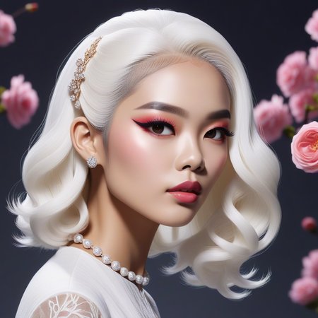 , (an album cover by qian huaibi art about official concept:1.5), elegant, a hundred thousand roses in her foreheadaea field separated the contours of her white hair  <lora:add-detail-xl:1>