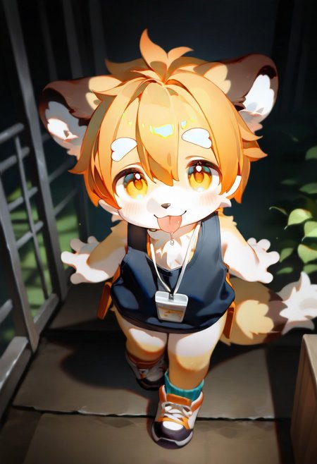 (lv1_rubili), xi410, 748cm, alens, nyalia, 1boy, solo, furry, cute, kemono, masterpiece, best quality, very awa, very aesthetic, absurdres, sentensive, looking at viewer, tongue out, drooling, full body