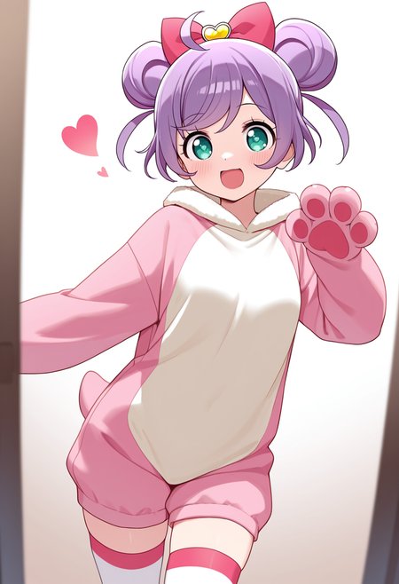 best quality, masterpiece, absurdres, manaka laala,   animal costume,  thighhighs,   heart, far view <lora:manaka_laala:1>