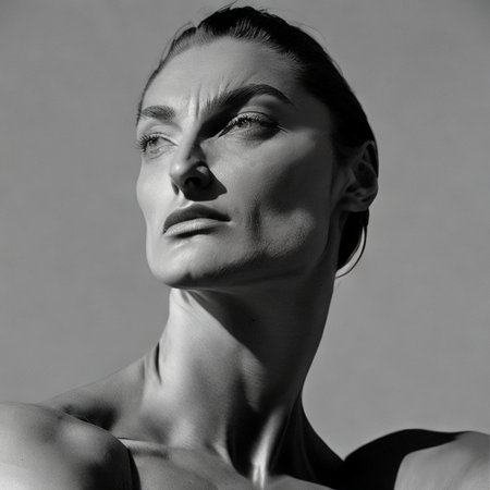 a picture low angle (woman:1.6) bust by GigaChad