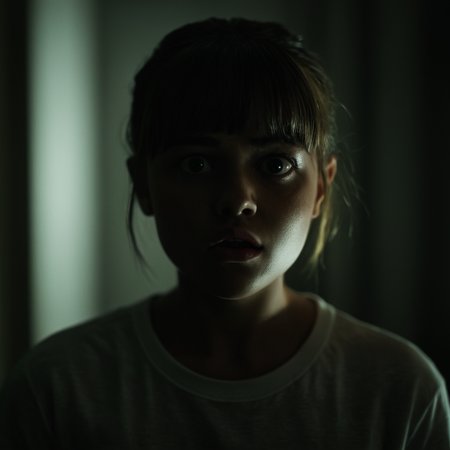 cinematic film still of cinematic film still of  <lora:add-detail-xl:1>0
<lora:detailed:0.3>
<lora:perfection style:0.3>
<lora:xl_more_art-full_v1:0.3>
 <lora:us 2019 film style:1>
a young surprised girl with a creepy face in a dark room at night,1girl,solo,looking at viewer,short hair,bangs,shirt,closed mouth,upper body,dark skin,blurry,blurry background,dark,straight-on,very dark skin,horror (theme) , sharp, detailed, epic photography, artistic, dramatic light, cinematic style, horror film style, blaxploitation style, us 2019 film style, shallow depth of field, vignette, highly detailed, high budget, bokeh, cinemascope, moody, epic, gorgeous, film grain, grainy