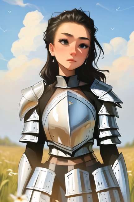 young woman, valkyrie armor, sky with clouds, art by sda_a3<hypernet:animeCharacter_smoAnythingV3:1>