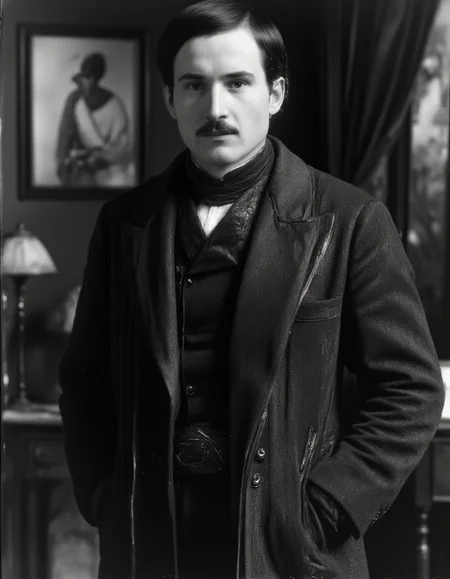 Full body shot  of mature 45yo man, <lora:1900s_Drama_Movie:1>, ArsMovieStill, movie still from a 1900s drama movie, <lora:GOGOL:1>