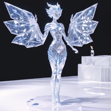 1girl, solo,small breast, simple background, balck background, glassg1rl, glass girl, clear clothes, glass clothes, standing, 
full body,  front view , short  hair, clear hair, glass hair ,, glass face, face, transparent ,night , dragon wings, 
crystal dragon girl, ice crystal, dragon girl , dragon scales<lora:futtora-01:1><lora:glass-girl-01:1>