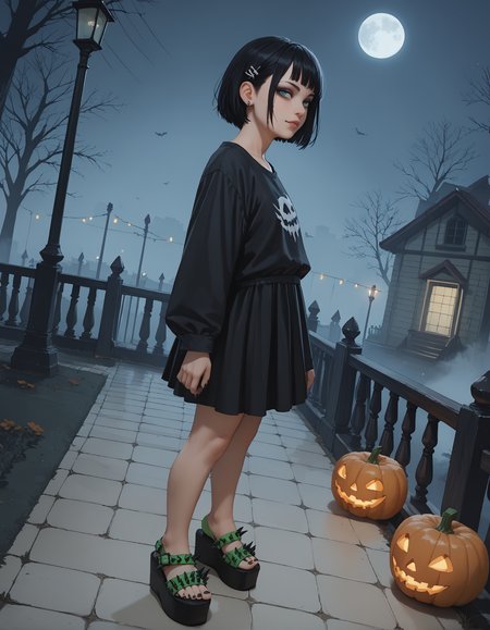 score_9, score_8_up, score_7_up, score_6_up, realistic,
wide angle, foot focus, (from side:0.8), (from above:1.2),
standing,
1girl, goth, 
sp1ke sandals, platform footwear,
halloween scene, fog, night,
black toenail polish,
embedding:zPDXLrl ,
embedding:zPDXL2 ,