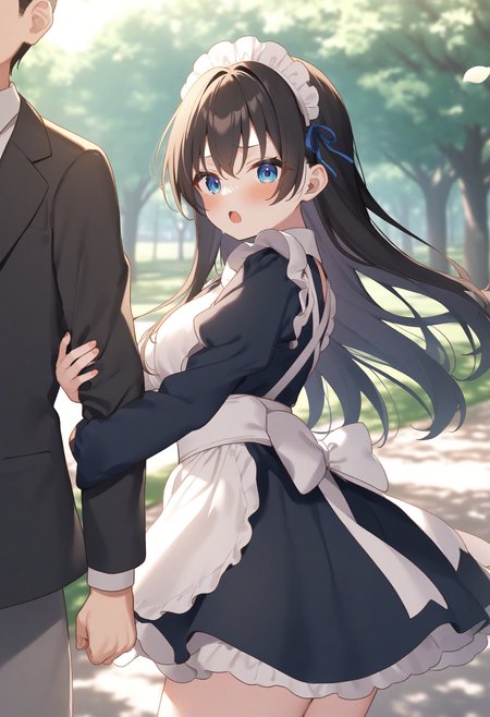 1girl,sincos, ningen mame, toosaka asagi,solo,medium breasts,20yo,maid,maid headdress,
arm hug, solo focus, out of frame, holding another's arm,<lora:armhug_XL_v1:0.7>
from side, cowboy shot, looking back, disappointed, centralpark, open mouth,
best quality, very aesthetic, absurdres