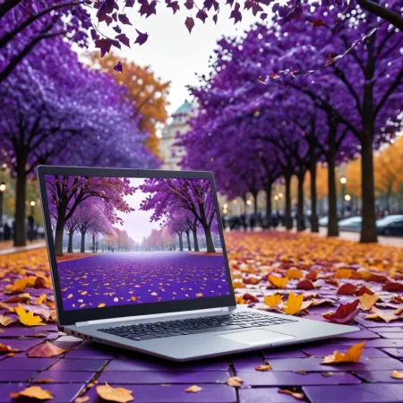 (laptop showcase) <lora:02_laptop_showcase:1.1>
Violet background,
high quality, professional, highres, amazing, dramatic,
(City park and autumn leaves falling:0.5),