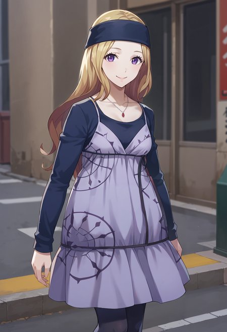 score_9, score_8_up, source_anime
1 girl, solo, cute face,
p5chihaya, blonde hair, longe hair, headband, purple eyes
necklace, black long sleeve shirt, long sleeves, dress, black pantyhose
street, Shinjuku, standing on sidewalk, looking at viewer, smile,
masterpiece, best quality, ultra detailed,
