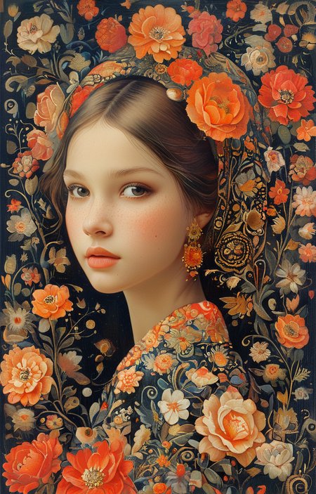 masterpiece,best quality,<lora:tbh230-sdxl:0.9>,illustration,Khokhloma, tech genius teenage girl