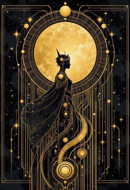 Fly me to the moon
Let me play among the stars
Let me see what spring is like
On a-Jupiter and Mars
In other words, hold my hand
In other words, baby , kiss me
Straight lines on bkack background 
Lone person center 
Princess Egyptian 
Mysterious symbols 
ArsMJStyle, Art Deco
bo-golden
