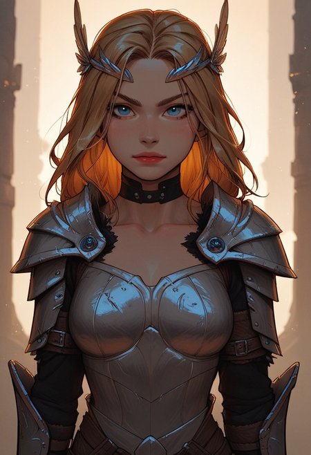 (score_9, score_8_up, score_7_up). ( line work, excellent drawing, highest quality, extremely detailed:1.2). 1girl, Valkyrie, viking warrior,  adult face, blue eyes, perfect face, dark lashes, shiny look, petite, nymph, confident, armor, wings, 3/4 view, cowboy shot, dynamic angle, g0thicPXL, romantic, cinematic lighting, volumetric lighting, source_cartoon, source_anime