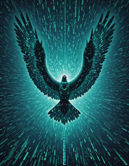 Glitchcore Art Style, detailed, mmatrix-style, silhouette, code, text focus, glitch, digital dissolve, bird, dynamic, dramatic, distorted, vibrant colors, glitchcore art style