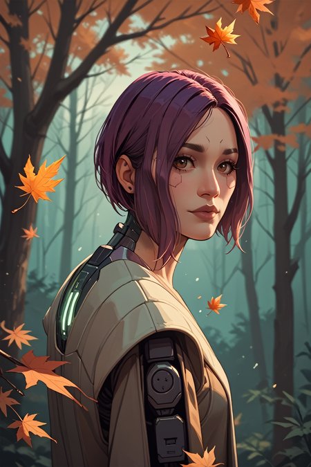 score_9, score_8_up, score_7_up, score_6_up
<lora:CyberSongbird:0.8>
CyberSongbird, 1girl, purple hair, brown eyes, cyberpunk, looking at viewer, autumn forest with falling leaves in the background, warm earthy tones, cozy and nostalgic feel