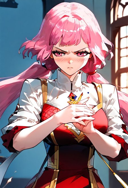 score_9,score_8_up,score_7_up,score_6_up,
source_anime, (best quality), (masterpiece), (extremely detailed), (finely detailed), (detailed face, perfect face, perfect eyes, beautiful detailed shading), (perfect hands), (full colors), blush, 
BREAK, 
cowboy shot, upper body,
1girl, solo, 纳兰嫣然, pink hair, twintails, long hair, pink eyes, large breasts, holding a sword, action pose