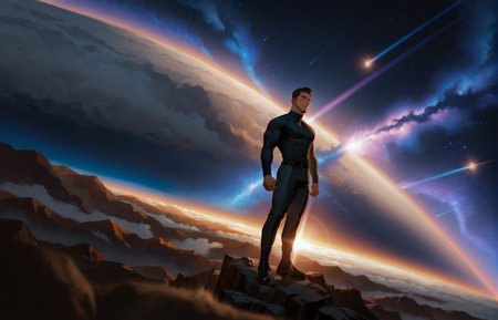 <lora:Random_style_lora_Illustrious:1>, ((rtxon, scenry, depth of field, wide shot, cosmic)), man, ,, masterpiece,best quality,amazing quality,very aesthetic,high resolution,ultra-detailed,absurdres,
solo, male focus, muscular male, muscular male, bara, mature, (very short hair, beard, bara, mature, facial hair, stubble), facial hair, bara, mature,
aixiwuganda_(20222192), very awa, masterpiece, best quality, absurdres, newest, perfect quality, detailed background, intricate details,
<lora:slider_Body Type_alpha1.0_rank4_noxattn_last:2><lora:style_Anime Summer Days 2 Style SDXL_LoRA_Pony Diffusion V6 XL:.6><lora:slider_cfg_scale_boost:.7><lora:Artist6p:.55> Artist6p, Artist04p,<lora:slider_il_brightness_slider_d1:-1><lora:slider_il_contrast_slider_d1:-1><lora:slider_DarkSlider1.2_alpha1.0_rank16_full_300steps:-.6>
